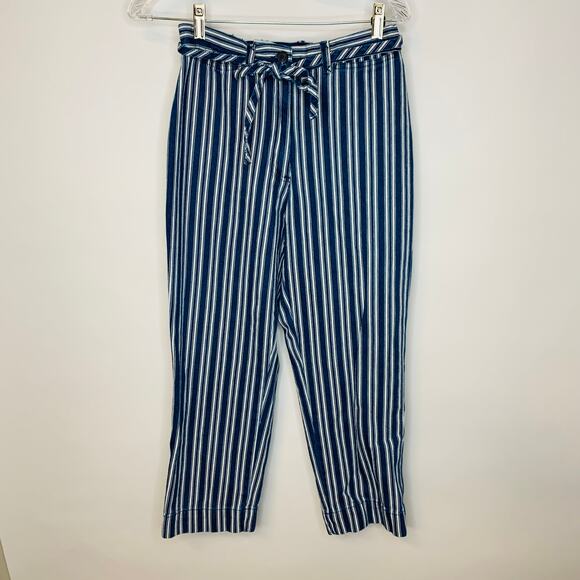 Vintage Striped Denim Cropped High Waisted Jeans Belted Sz 4 - Picture 3 of 6